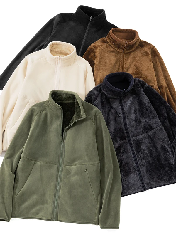 

Men's Double-Sided Wear Stand Collar Jaet Coat Thi Warm Skin-Friendly Seal Velvet Top Winter Anti-Cold Casual Sle Zipper