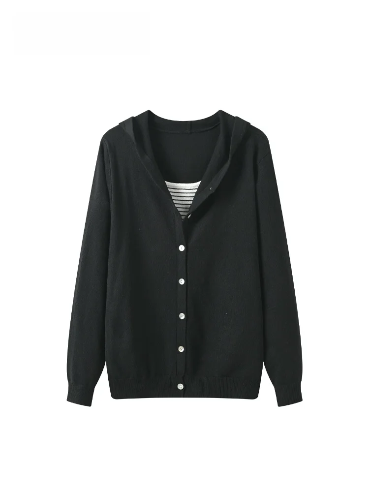 

Свободный вязаный худи с длинными рукавами для женщин больших размеров: модный повседневный топ в корейском стиле из полиэстера для осени