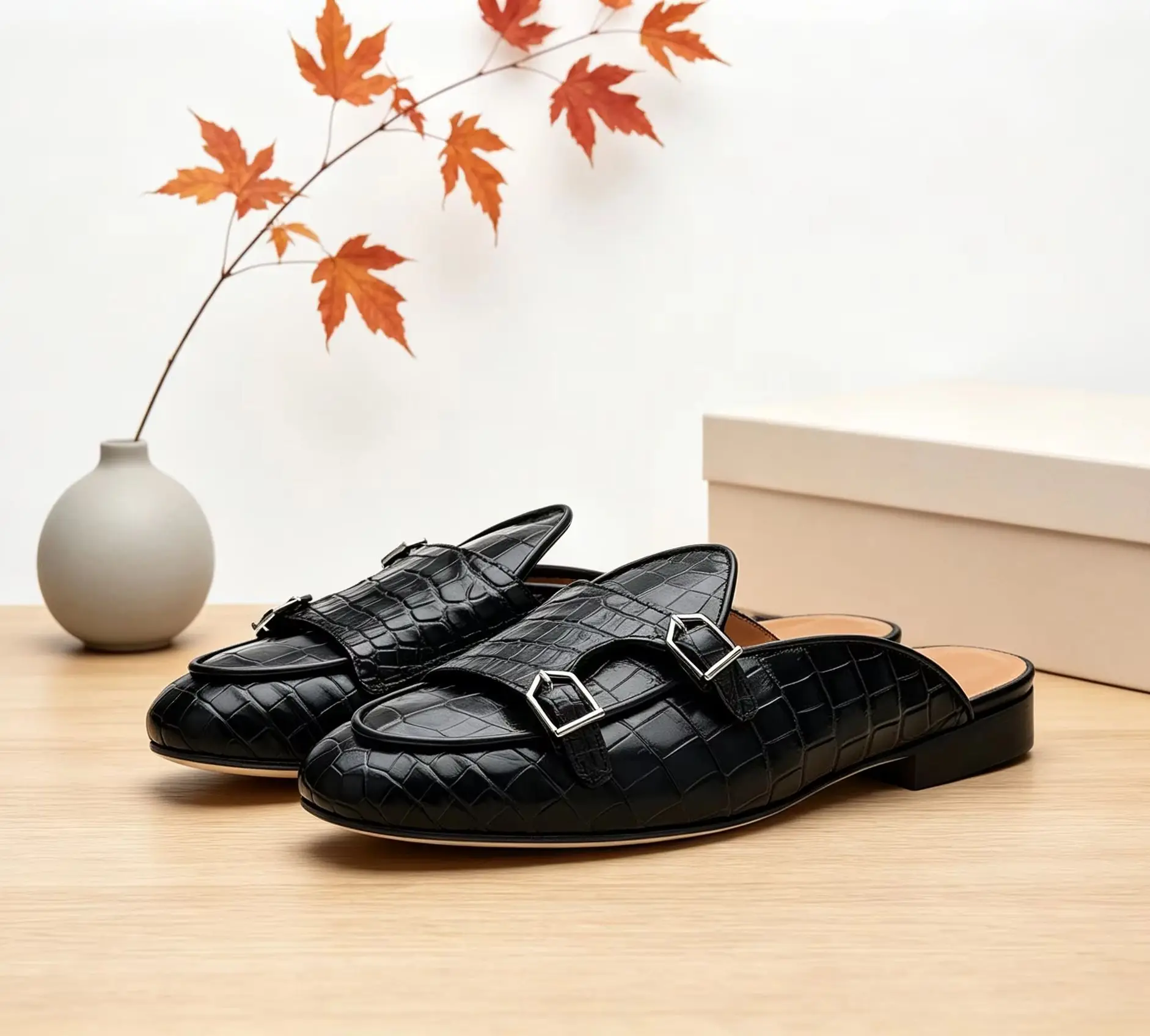 Dark Brown 2026 Croc Embossed Leather DoubleStrap Flat Mule Elegant Summer Daily Office Fashion Casual Party Lady Walk Shoe