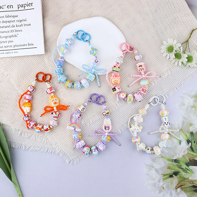 Color Cute Hand Drawn Beaded Mobile Phone Chain Pendant Anti Loss Phone Case Wrist Bag Hangings Decoration