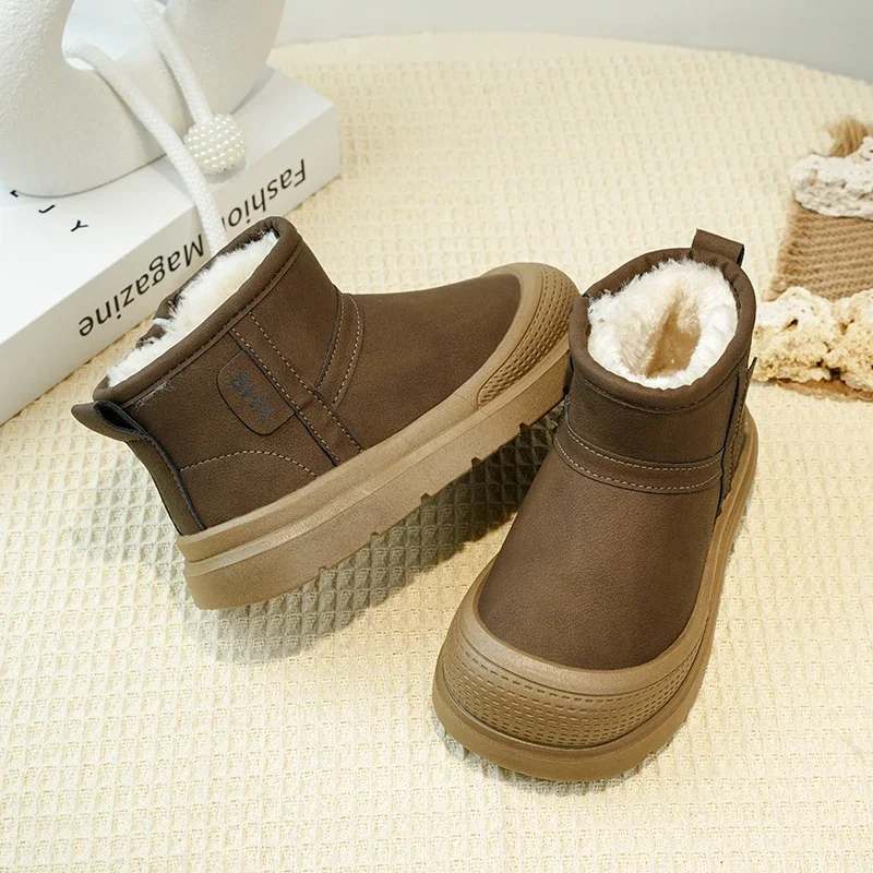 Toddler Side Zipper Winter Snow Boots, Kids Warm Fuzzy Lined Anti‑Collision Toe Non‑Slip Thick‑Sole Ankle Boots