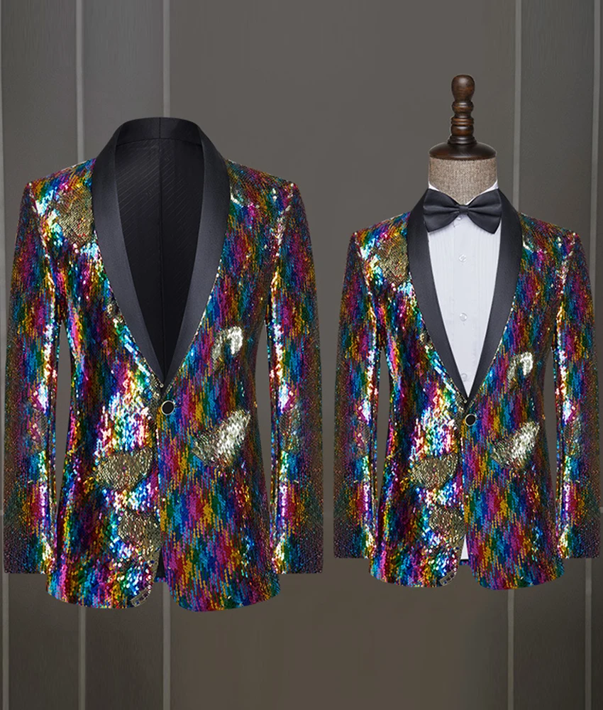 

Temperament Men's Sequin Blazer, Single Breasted Tuxedo Jacket for Groom, Best Man, Wedding Guest, Prom and Evening Party
