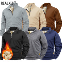 Winter Men's Warm Fleece Thicken Long Sleeve Pullover Solid Color Half Zipper Sweatshirt Knitted Sweater Streetwear Jacket Top