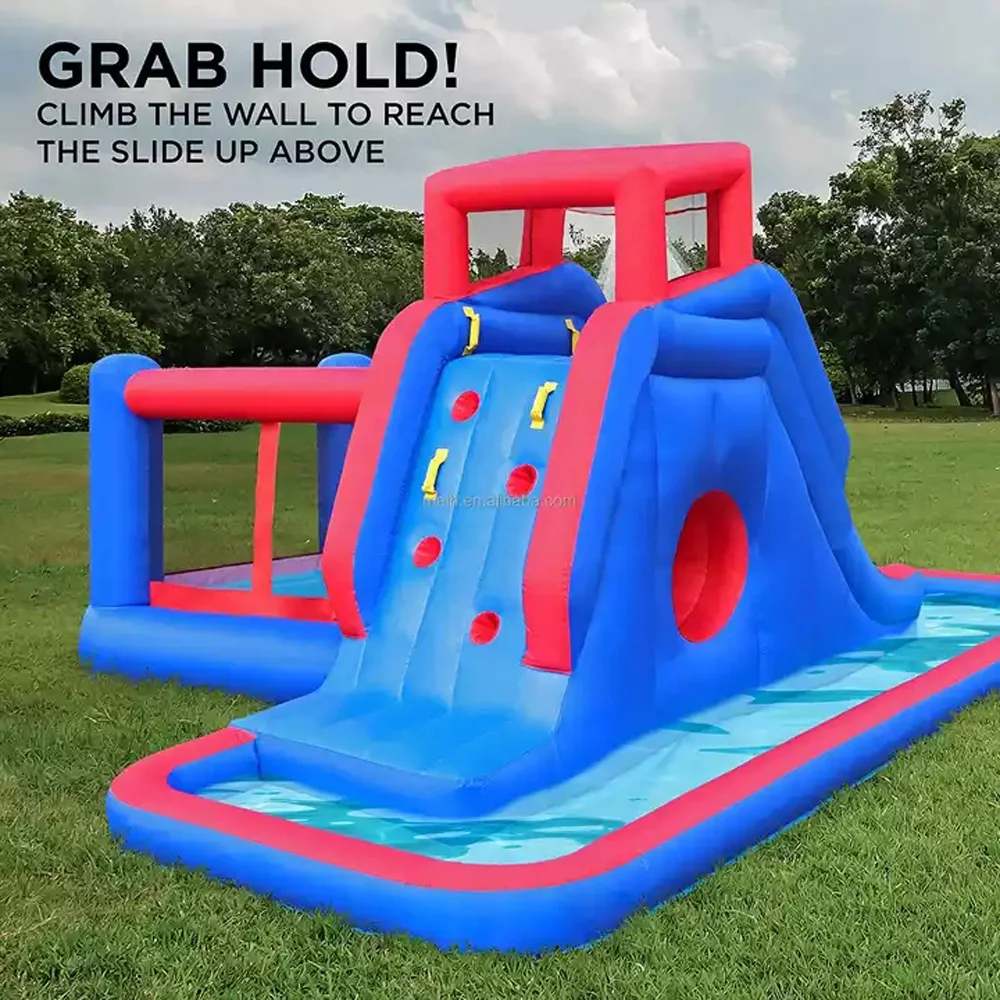 Deluxe Outdoor Fun Colorful Inflatable Water Slide With Splash Pool Park Balls Heavy-Duty PVC Bounce House Climbing Wall