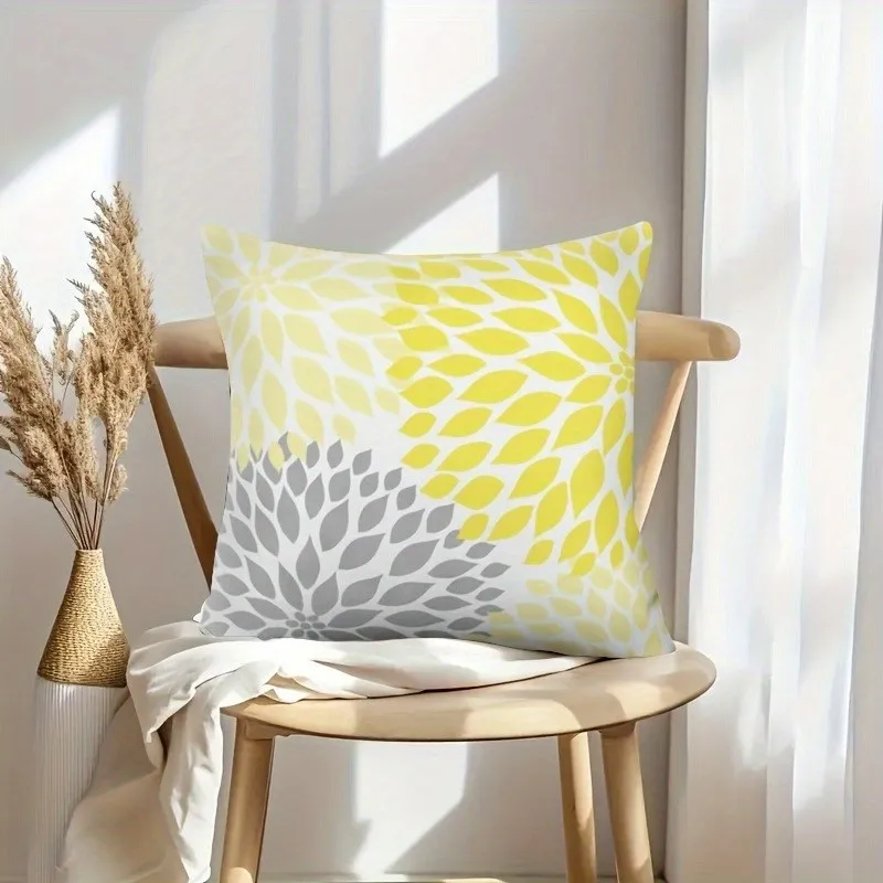 Yellow And Gray Floral Patterned Pillow Covers Pattern Cushion Cover Suitable For Sofa Bedroom Car Pillow Cover