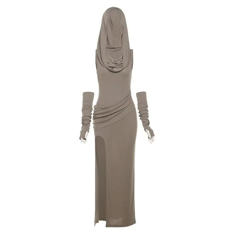 Women's Summer Dress Hip-hugging Skirt Hooded Slit Solid Color Comfortable Casual Design Fashion Advanced Soft Versatile Skinny