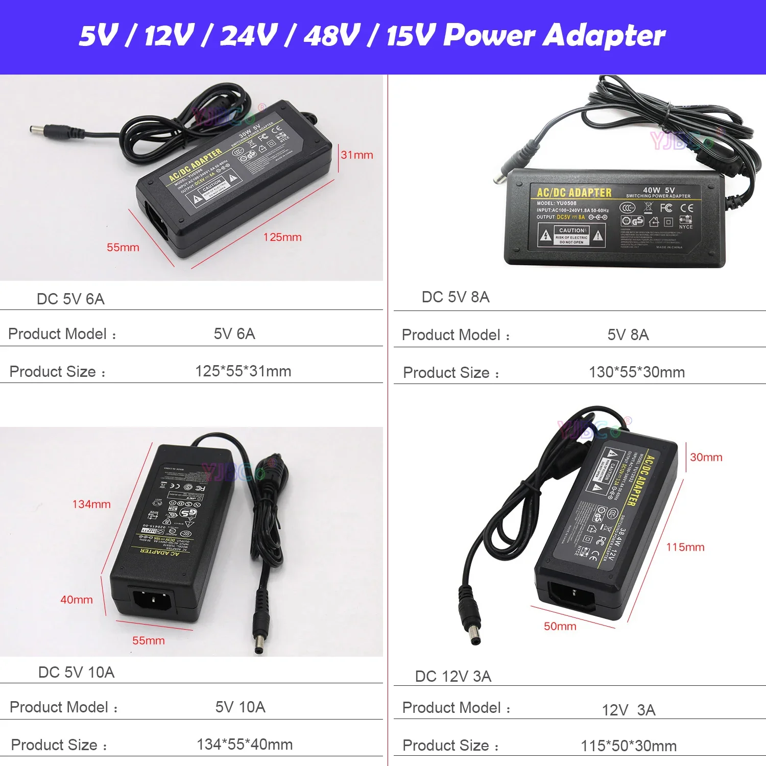 

5V 12V 24V 48V 15V Power Adapter 2A 3A 5A 6A 7A 8.5A 10A LED Strip Power Supply Security Cameras,Audio/Video Switch Transformer