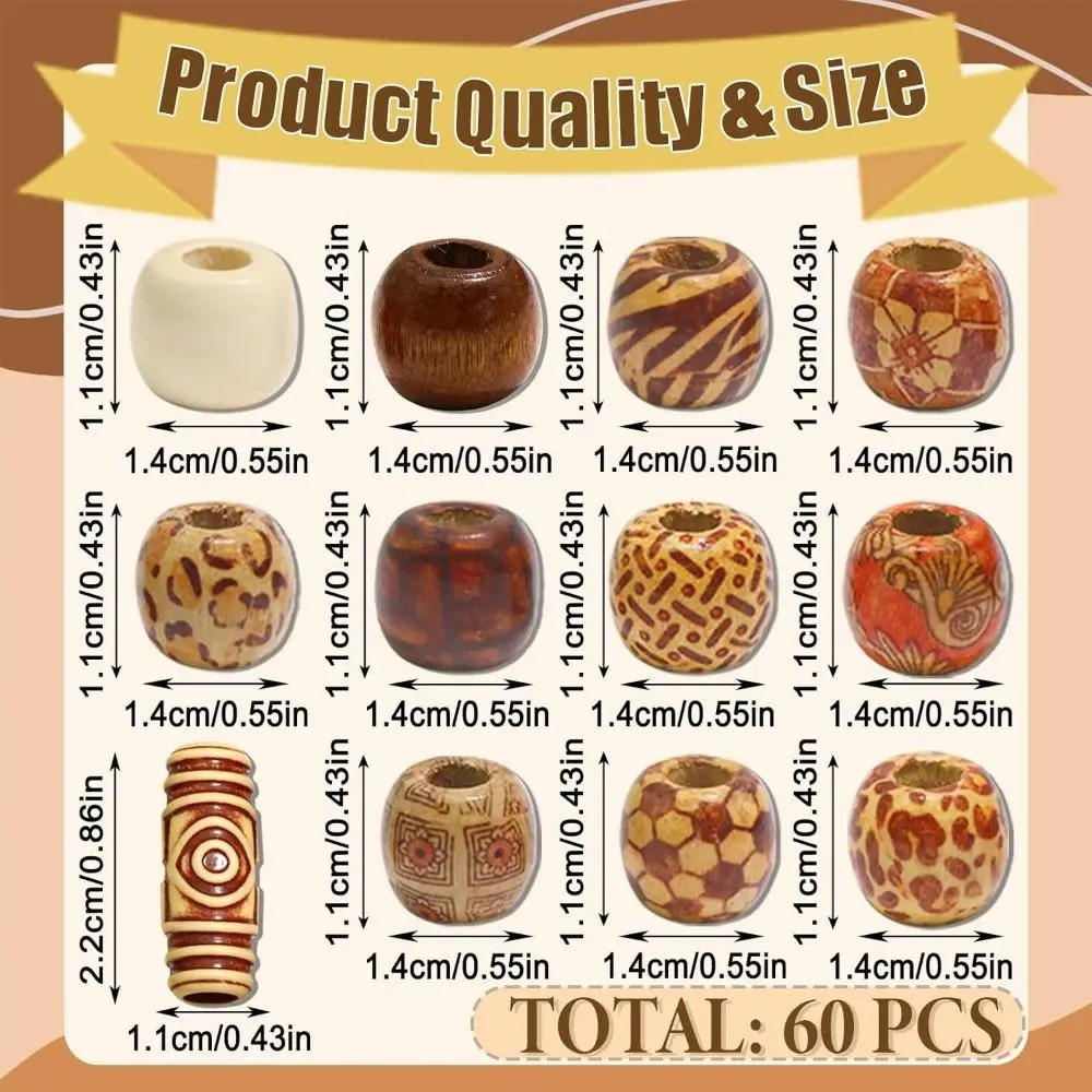 60Pcs Aksesoris Rambut Dreadlocks Warna Campur, Berbagai Gaya, Manik-Manik Kepang, Hiasan DIY, Manik-Manik Rambut Dreadlock untuk Kepang