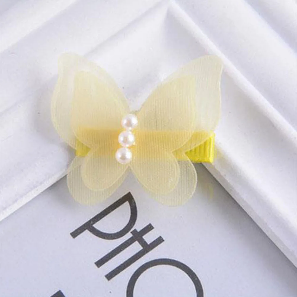 

6pcs Chiffon Bowknot Pearl Hair Clips For Girls Durable Fabric Material Elegant Head Decoration Creative Headdress Children