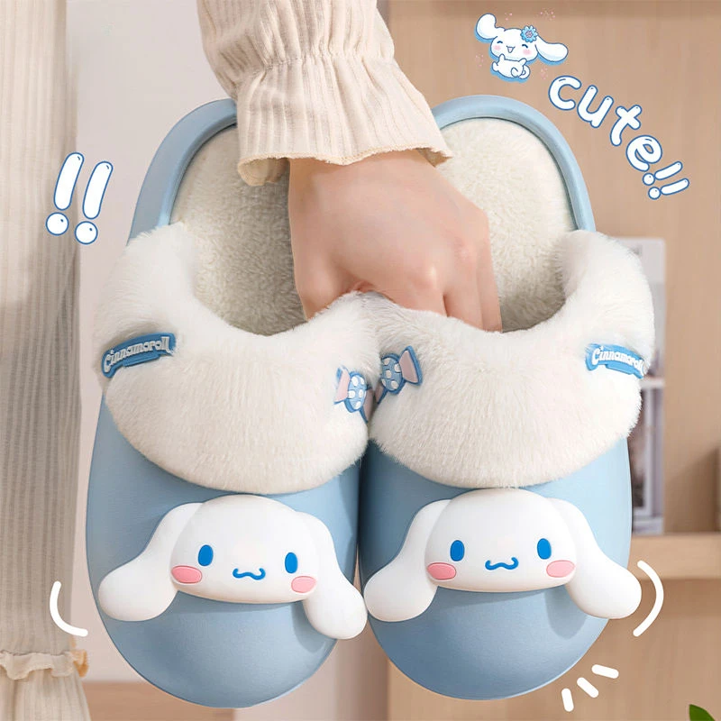 Sanrio Hello Kitty Cotton Slippers Step Poop Feeling Ladies Autumn Winter 2024 New Home Warm Plush Slippers