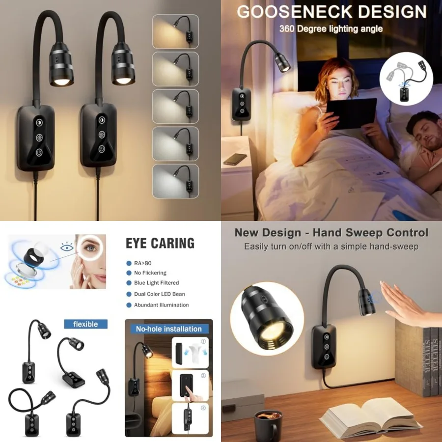 

Wall Mounted Headboard Reading Light, LED Dimmable Touch Control, Ideal for Bedside, Office, or Reading