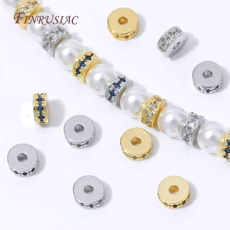 18K Gold Plated Micro Pave CZ Rondelle Spacer Beads,Rhinestone Wheel Beads For DIY Bracelet Necklace Jewelry Making Supplies