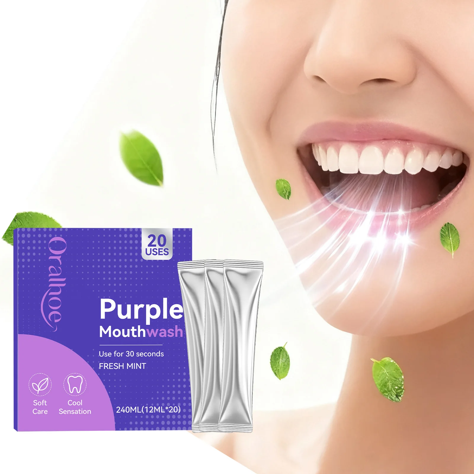 Portable Disposable Purple Mouthwash Refreshing Cleaning Mouth Remove Bad Odor Reduce Teeth Stains Mint Flavor Oral Health Care