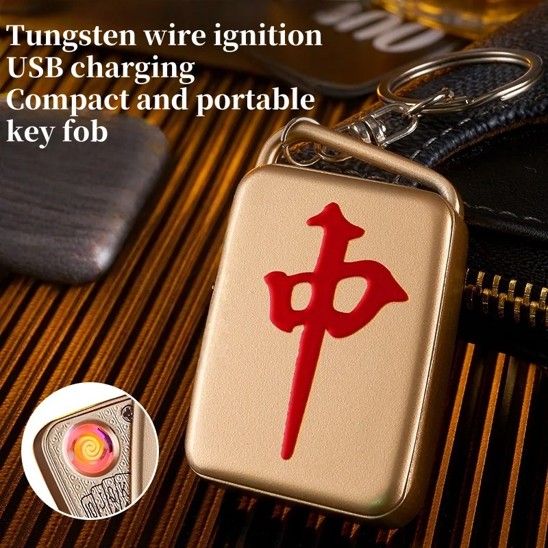 

Creative Keychain Lighter USB Charging Tungsten Wire Ignition Portable Poker Card Shaped Metal Windproof Cigarette Lighter