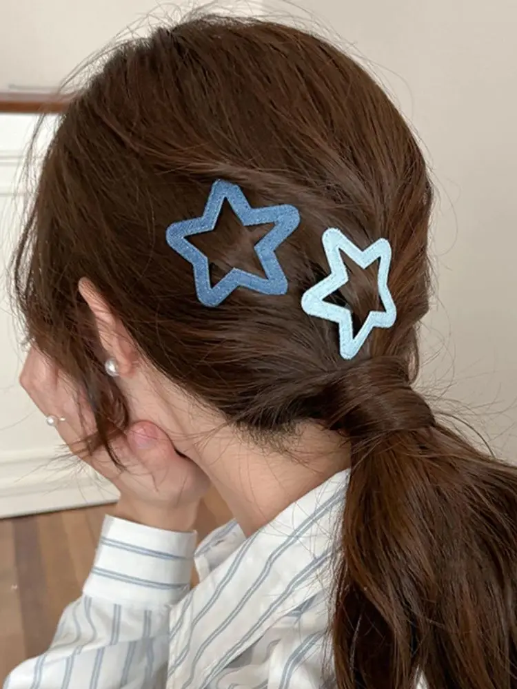 2pc Heiße Mode Denim Herz Stern BB Haarnadel Haar Seite Clips für Frauen Mädchen Kind Geschenk Haar Zubehör headwear Ornament – Detail 1