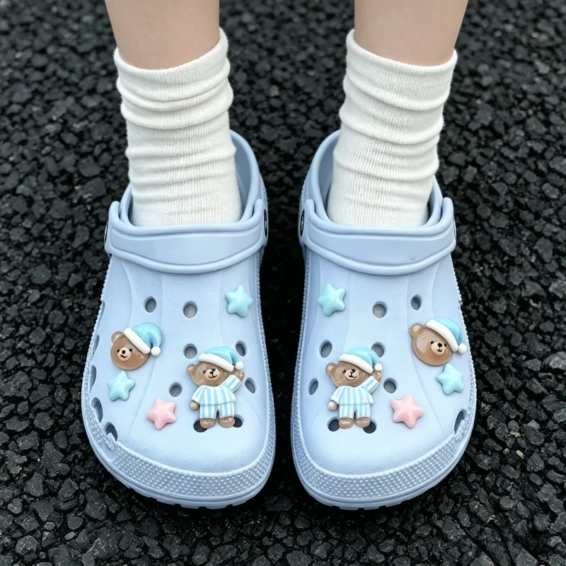 12PCS Kawaii Pajama Bear Star Bear Spring Shoes Charms Set Cute Shoe Decorations For Clogs Sandals Girls Boy Gifts Favors