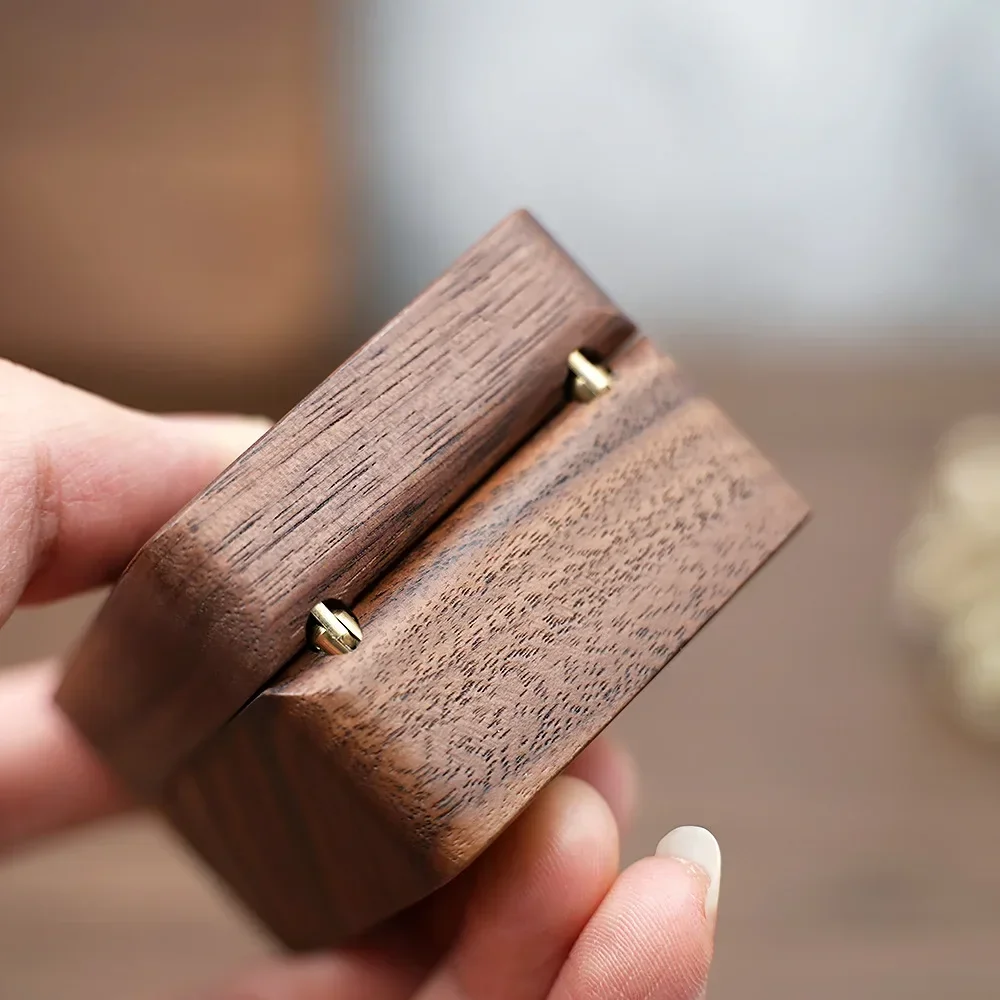 Triple Flip Walnut Wood Ring Box Free Custom Engagement and Wedding Ring Boxes Rings Holder 3 Slots Rings Box Jewelry Bearer