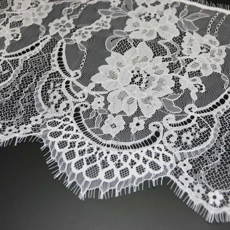 (3 meters/lot) 27cm White Flowers Embroidered Eyelash Lace Fabric Trim Decoration Love Wedding Dress Accessories Manual DIY