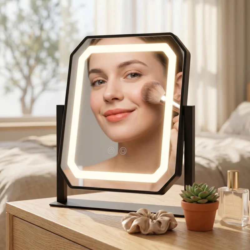 LED USB Charge Makeup Mirror With 3 Color Light Modes Touch Screen Dimming Smart Desktop Vanity Mirror Table Cosmetic For Gift