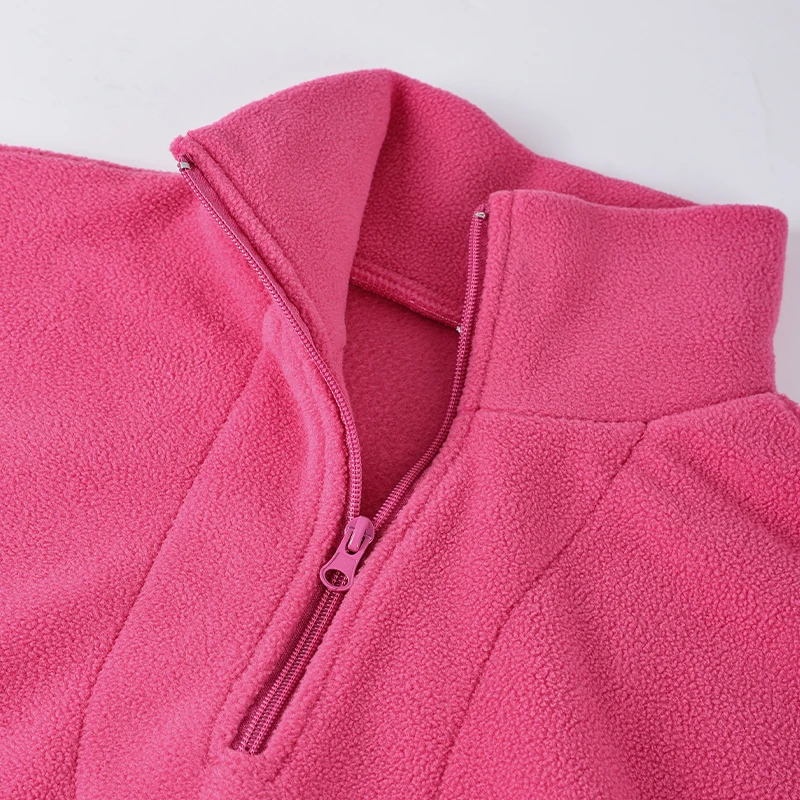 Rosa Winter-Lammfell-Hoodie für Damen mit Reißverschluss und Kragen, Fleece-Pullover für Frauen – Detail 22