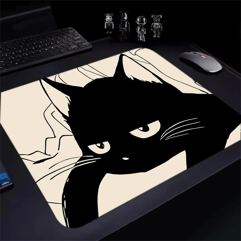 Black Cat Illustration Mouse Pad 450x400mm Computer Office Table Mat Waterproof Non-slip Rubber with Precision Lock Edge Deskmat