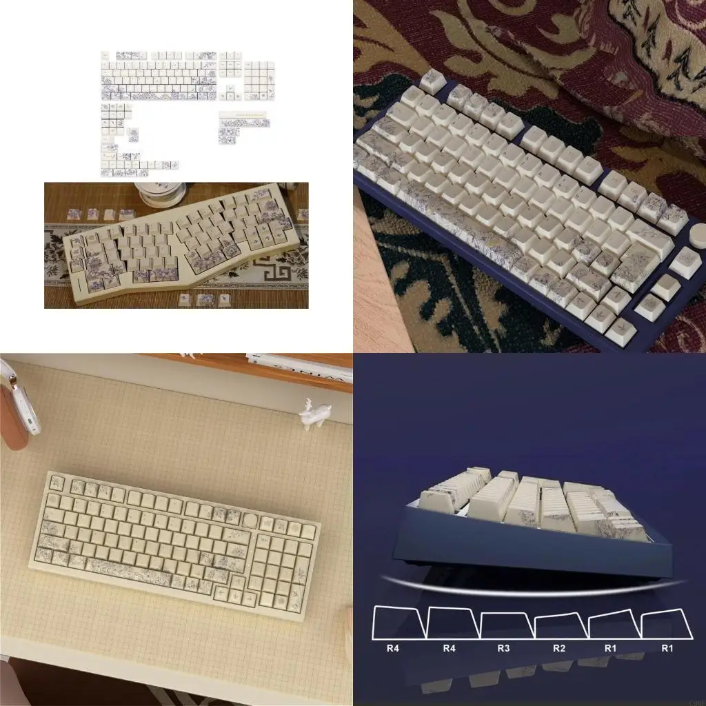 

C90F White Blue French Embroidery Keycaps Set for Mechanical Keyboards Thick PBT Caps