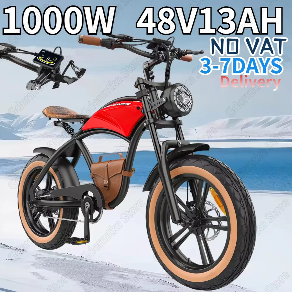 Hidoes B10 E Bike 1000W Motor 48V13AH Battery Mountain Snow Electric Bike Retro Motorcycle 20*4.0 Inch Fat Tire Electric Bicycle