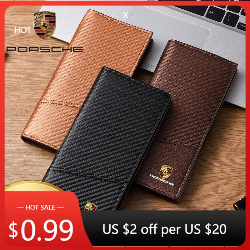 

Наклейка на автомобиль для Porsche Macan, Panamera, Cayenne, Cayman, 911, мужской деловой кошелек, сумка для кредитных карт и денег, карбоновый дизайн