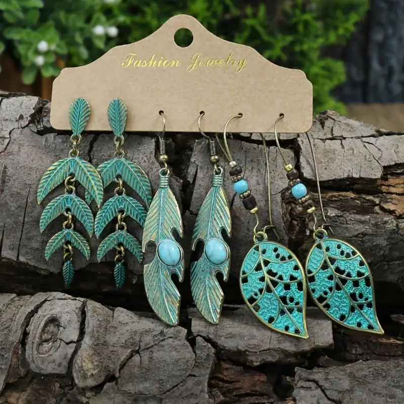 31BF Fashionable Geometric Earrings Jewelry Artistic Vintage Bronze Earrings Drop Ear Accessory Perfect For Trendsetters