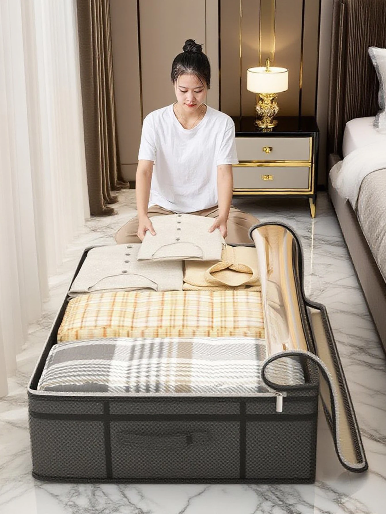 Faltbare Aufbewahrungstasche für Kleidung unter dem Bett, Decke mit großem Fassungsvermögen, Staubbeutel, Schlafzimmerschrank, Organierbehälter