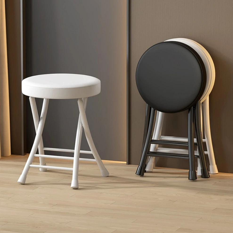 Folding Round Stool - Compact and Portable Foldable Stool with Soft Cushion Seat, Stackable Space-Saving Design