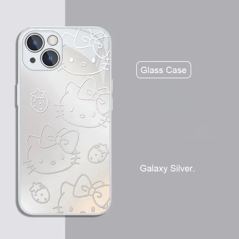 Luxury Hello Kitty Metallic-Color Phone Case For IPhone X XR XS 16 15 14 13 12 Mini 11 Pro Max 7 8 SE 20 Plus Glass Hard Cover