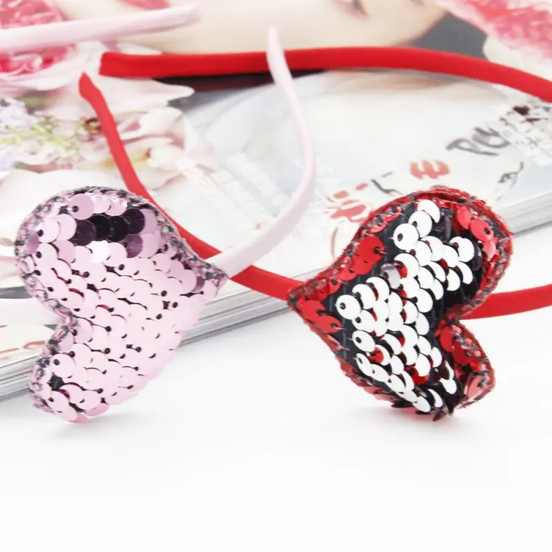 Girl Headbands Hair Accessories Heart Headband Valentines Day Sequin Hair Hoops Decorative Colorful Loving Headdress Girls