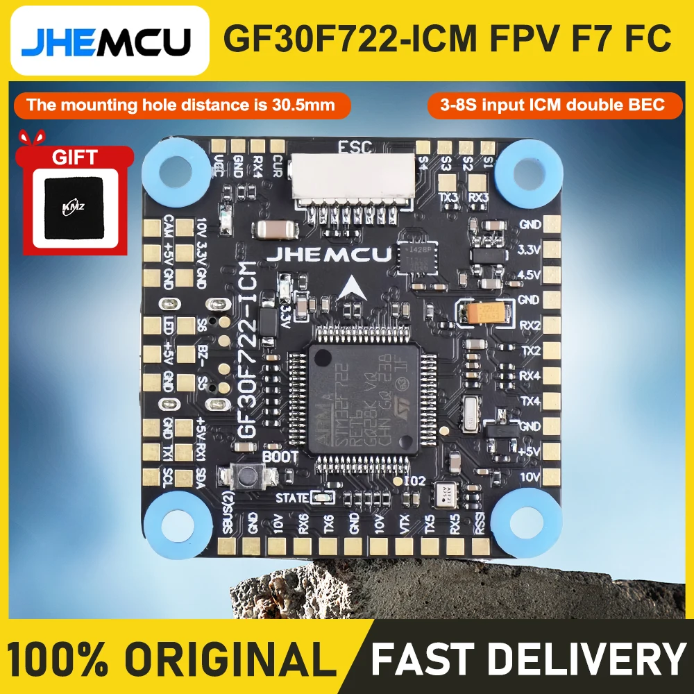 JHEMCU GF30F722-ICM FPV F7 التحكم في الطيران المزدوج BEC 5 فولت 10 فولت OSD HD 3-8S المدخلات 30X30 مللي متر لطائرات بدون طيار FPV حرة HD أجزاء ذاتية الصنع