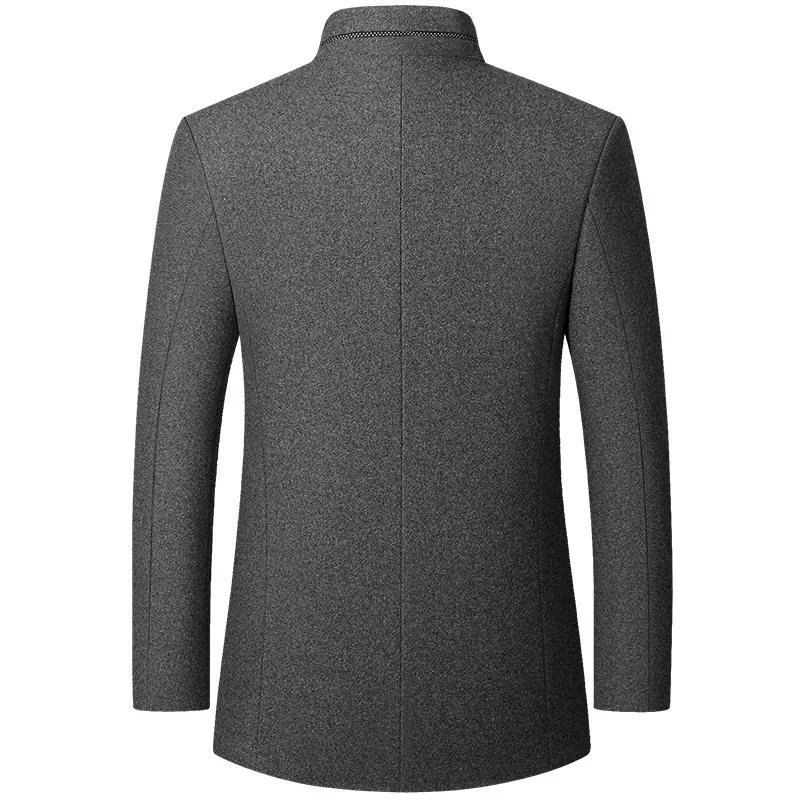 Winterjas Heren Chinese Stijl Opstaande Kraag Effen Jassen Voor Heren 2024 Herfst En Winter Business Casual Wollen Jas