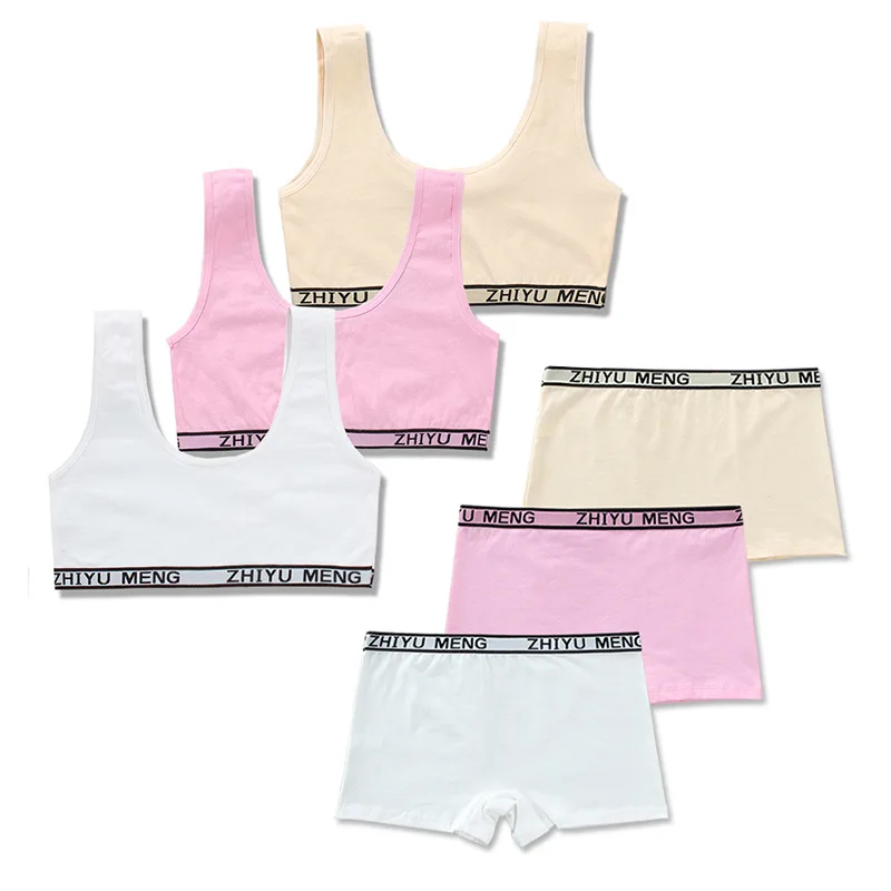 

Teens Bra Set Girls Underwear Camisole Cotton Hipster 8-12Y Kids Adjustable Crop Top