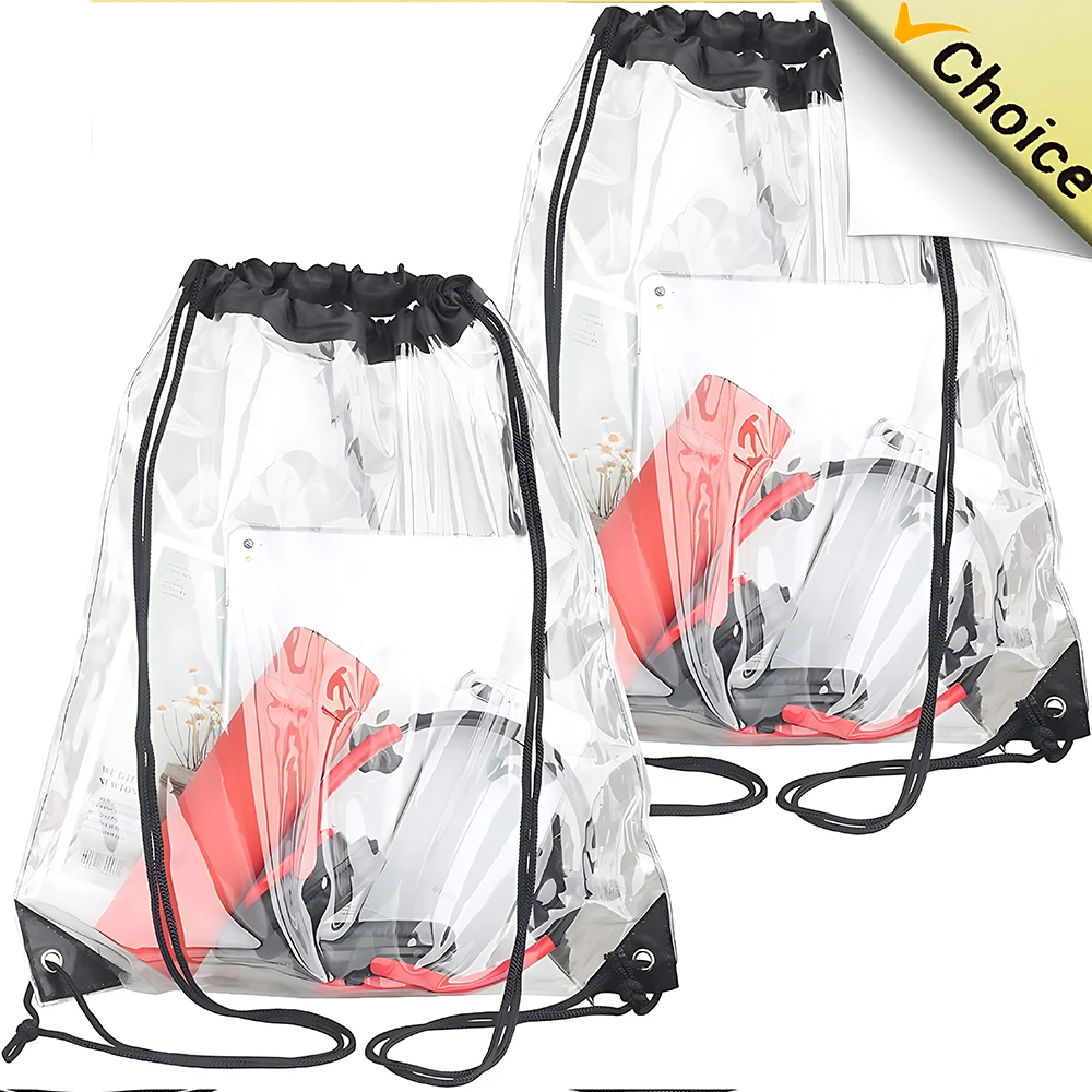 1-20PCS Clear Drawstring Bag Waterproof Transparent Toiletry Bag  Drawstring Beach Bag Sports Dirty Clothes Storage Backpack