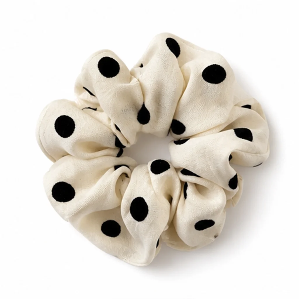 cream-cow-ink-spot-lightweight-large-scrunchie-handmade-elastic-hair-tie-voluminous-ponytail-holder-fashion-hair