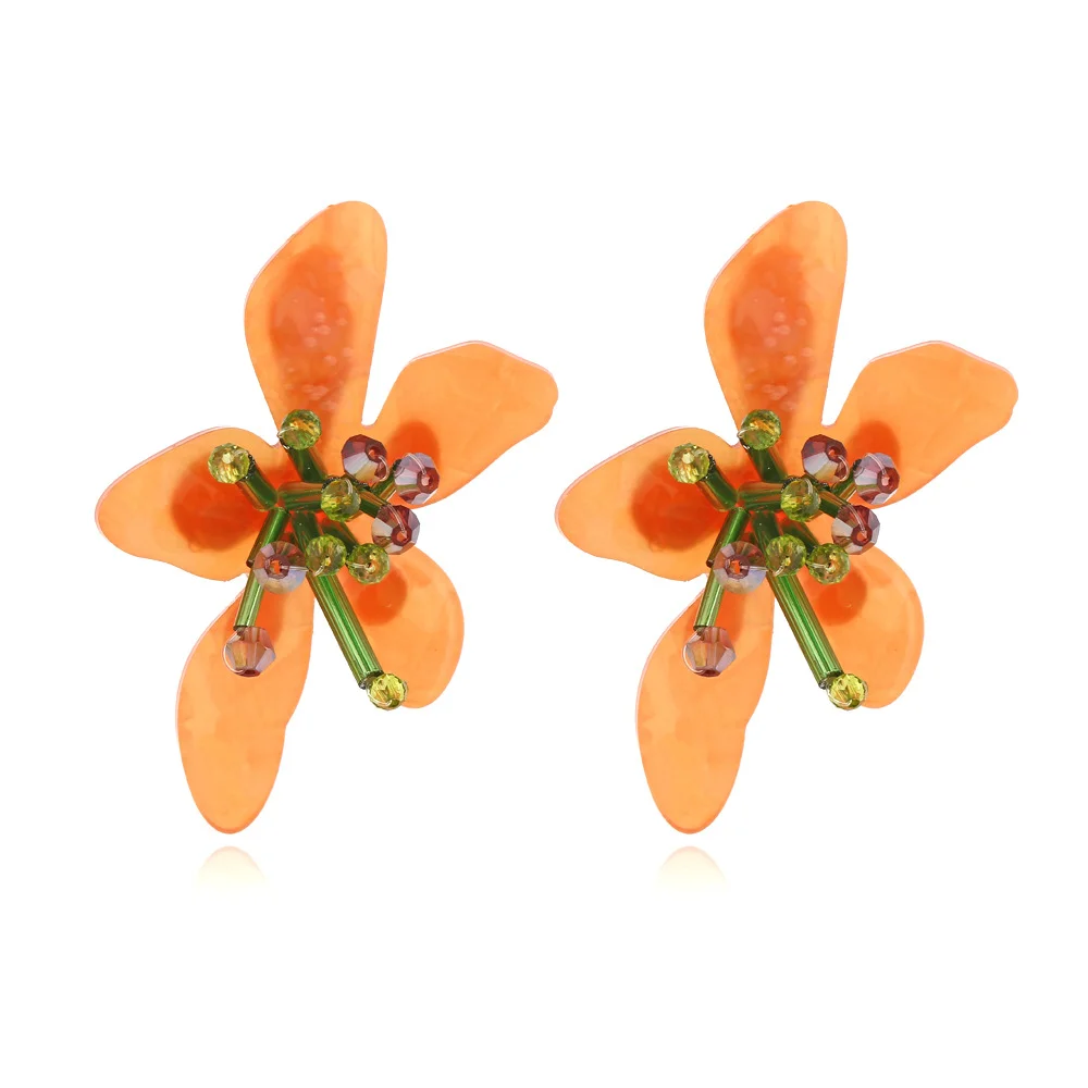 2024 Spring Sweet Romantic Fashion Women\'s Earrings Alloy Flower Metal Earrings Colored Resin Stud Earrings