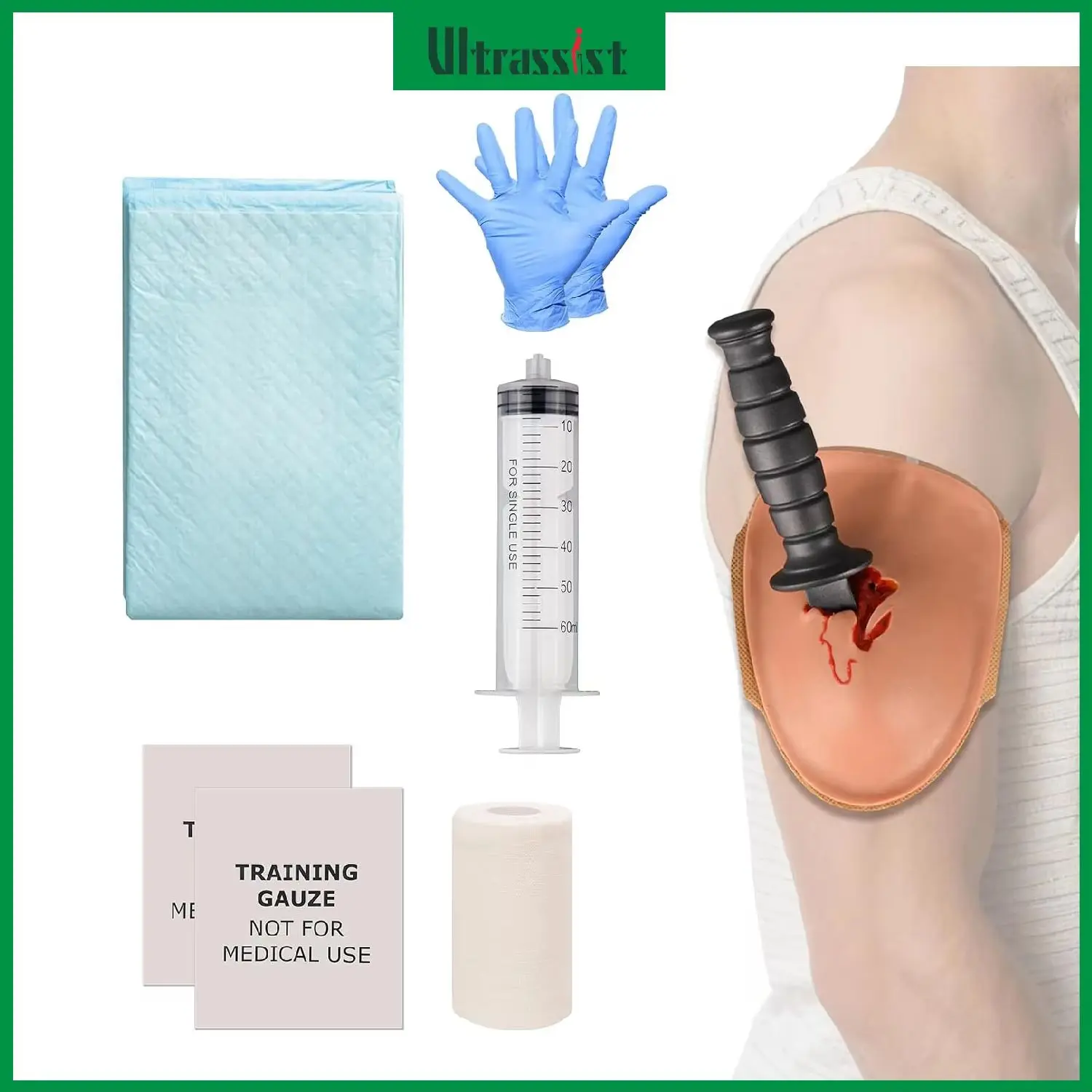 Ultrassist Knife Wound Bleeding Control Training Model Kit Wearable Wound Packing Arm Sleeve for First Aid Medical Education