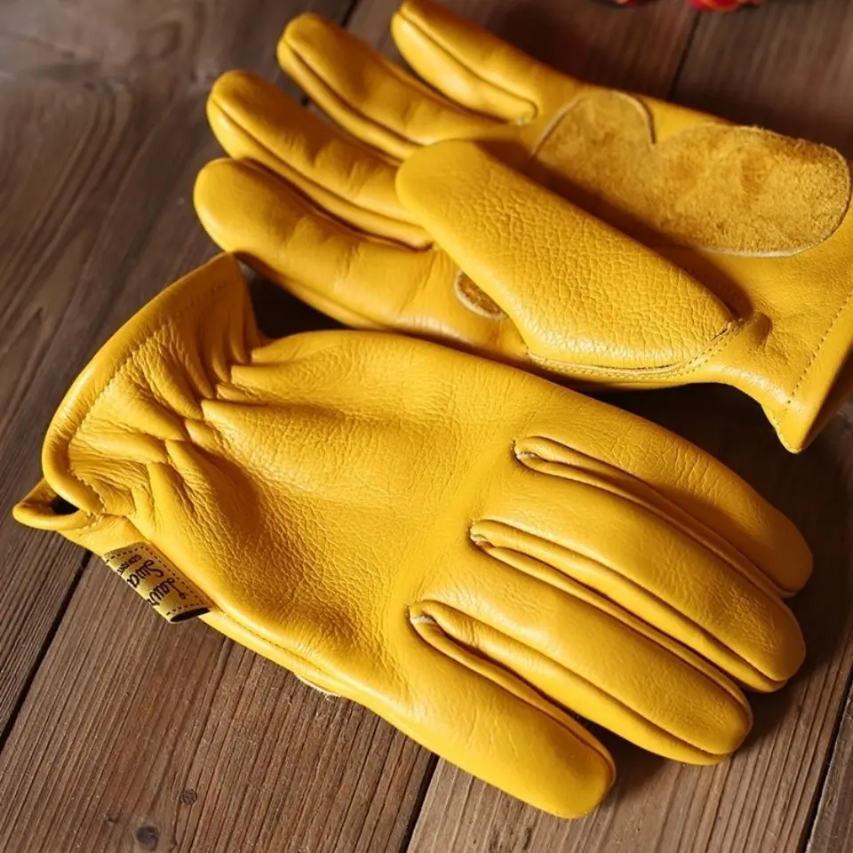 1 Pair Cowhide Work Heavy Duty Safety Protective Driver Working Welding Stretchable Mechanic Glove Leather Work Gloves For Men