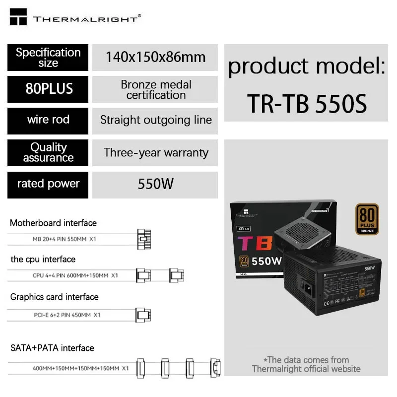 Imagem -03 - Thermalright-fonte de Alimentação Direta Bronze Capacitor Grande Japonês Fonte de Alimentação Atx3.0 450w 550w 650w 750w 850w Tr-tb450s