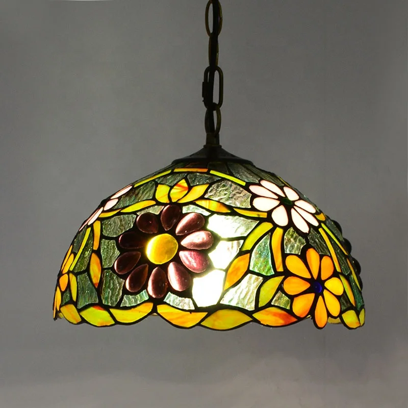 Dome Pendant Lighting 1 Light Colored Cut Glass  Style Flower Patterned Drop Lamp