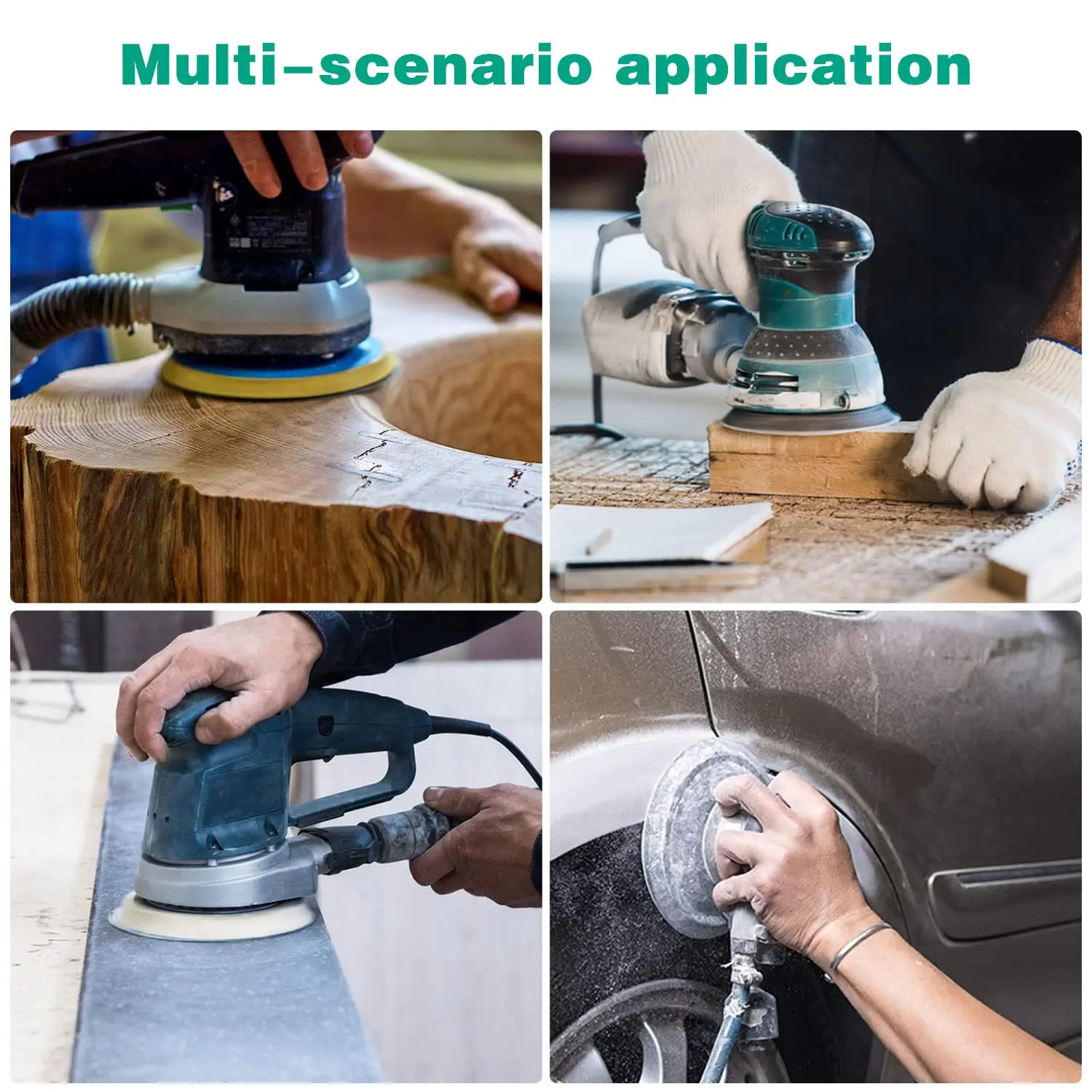 Dischi abrasivi da 60 pezzi 80-320 carta vetrata a grana assortita con supporto a pellicola a secco a umido linea verde Hook and Loop, utilizzare con levigatrice orbitale casuale