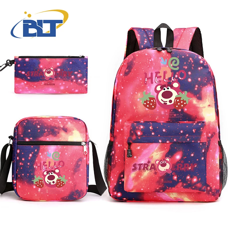 Lotso-conjunto de bolsos escolares con estampado de oso para estudiantes, mochila informal, bolso de hombro, estuche para lápices, juego de 3 piezas para niñas