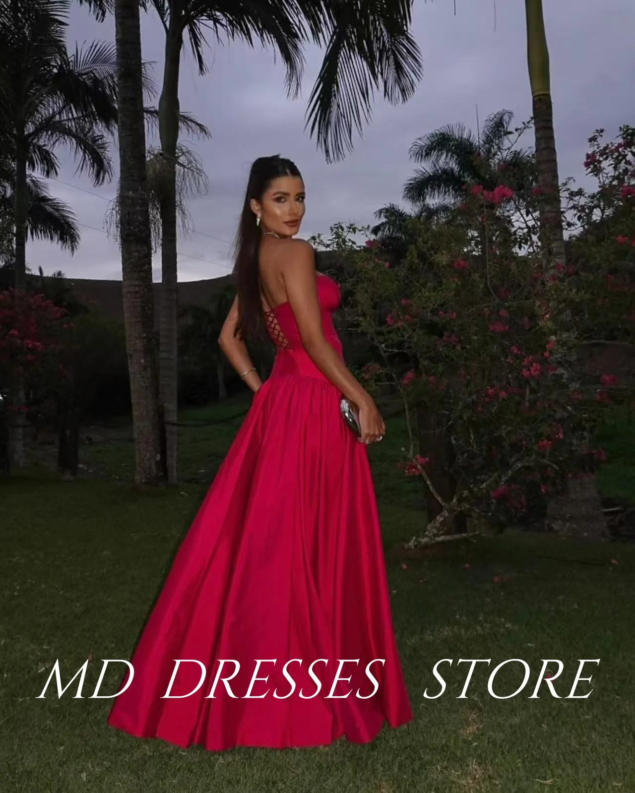 MD Elegant ซาติน A-Line ชุดราตรีแขนกุดพรหมปาร์ตี้ Sweetheart COLLAR กิจกรรมอย่างเป็นทางการ vestido de Noche ที่กําหนดเอง