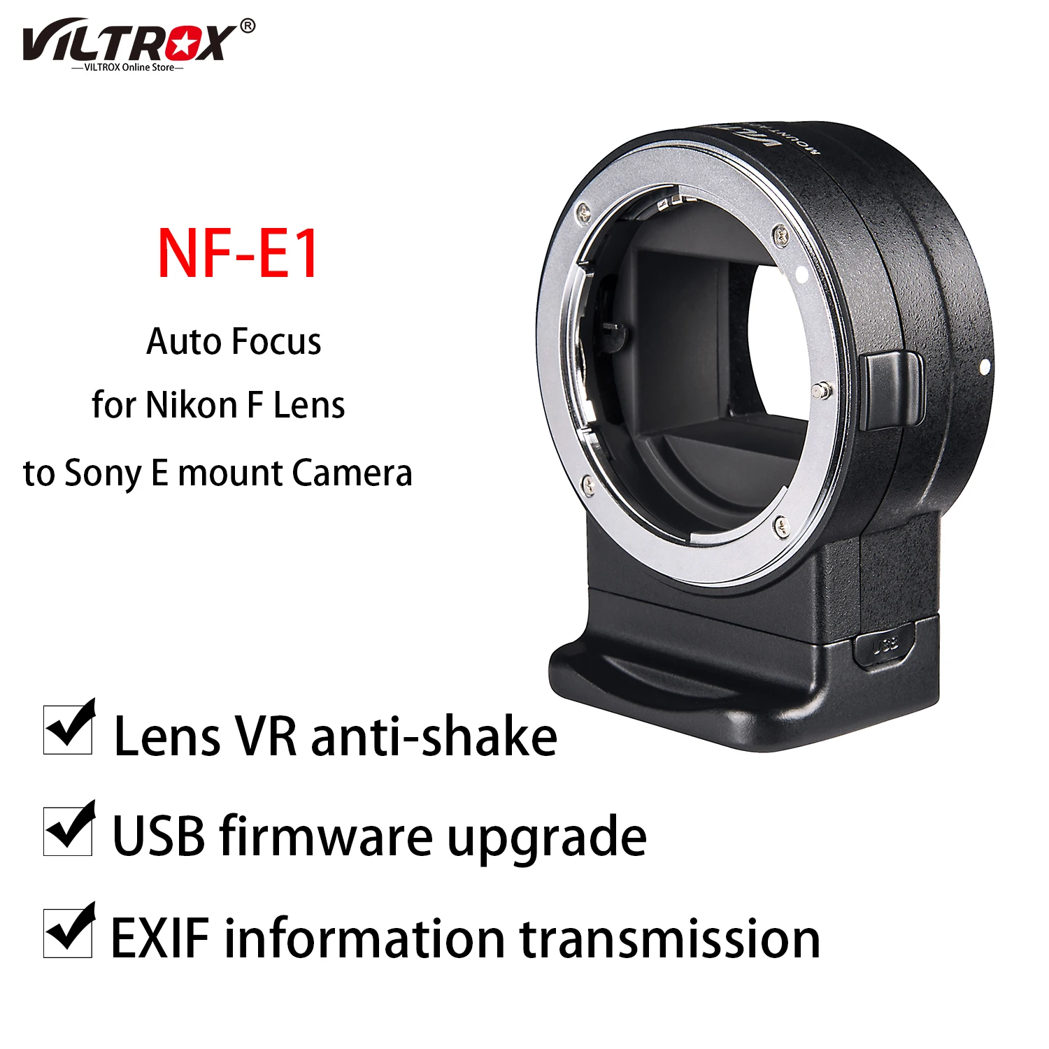 

VILTROX NF-E1 Lens Adapter Ring Auto Focus Lens Adapter Aperture Control for Nikon F Lens to Sony E mount A7SI A7II A7II Camera