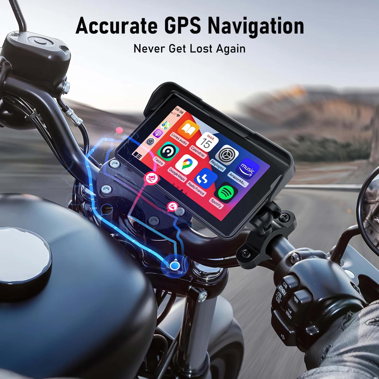 Lemorele Wireless Carplay Android Auto Портативный мотоциклетный монитор 5-дюймовый сенсорный экран Моторная навигация GPS Bluetooth локатор