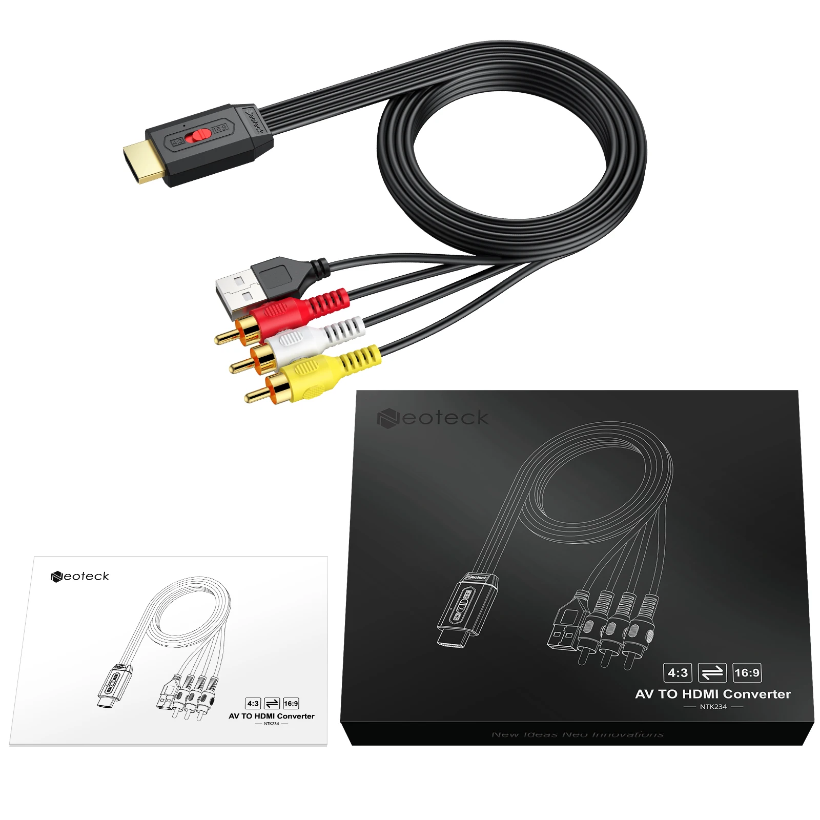 Neoteck HDMI Converter 1080P Adaptador de áudio e vídeo composto AV RCA com conectores dourados Mini