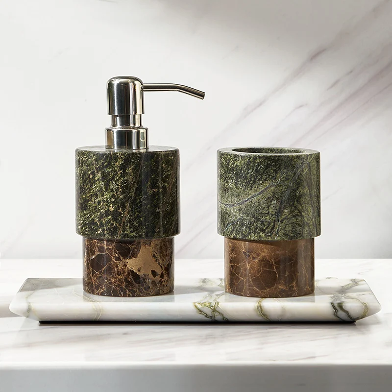 

Nordic Color-Blocked Marble Lotion Bottle and Aromatherapy Tray Bathroom Accessories with Exquisite Color-Blocked Soap Dispenser